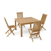 Convenient 5-Piece Teak Folding Dining Set, Nimble Design Allows Ease of Movement & Storage.