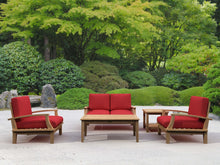 Handsome 5-Piece Love Seat Set in Teak, Radiates a Majestic Quality, This Design Turns Your Patio into a Regal Pavilion.