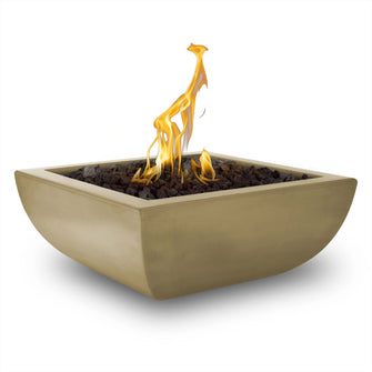 24" Square Avalon Fire Bowl - GFRC Concrete - Ash - Match Lit - Natural Gas
