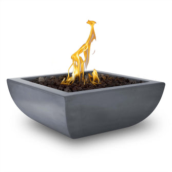 24" Square Avalon Fire Bowl - GFRC Concrete - Ash - Match Lit - Natural Gas