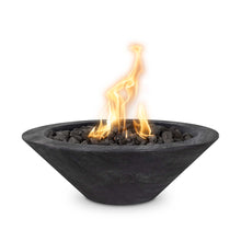 24" Round Cazo Fire Bowl - Wood Grain GFRC Concrete - Ebony - Match Lit - Liquid Propane