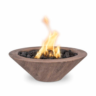 24" Round Cazo Fire Bowl - Wood Grain GFRC Concrete - Ebony - Match Lit - Liquid Propane