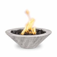 24" Round Cazo Fire Bowl - Wood Grain GFRC Concrete - Ebony - Match Lit - Liquid Propane