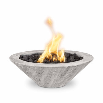 24" Round Cazo Fire Bowl - Wood Grain GFRC Concrete - Ebony - Match Lit - Liquid Propane