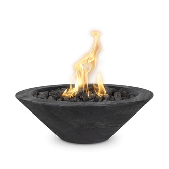 24" Round Cazo Fire Bowl - Wood Grain GFRC Concrete - Ebony - Match Lit - Natural Gas