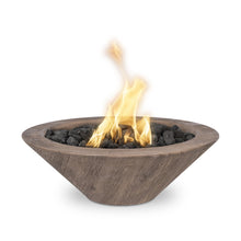 24" Round Cazo Fire Bowl - Wood Grain GFRC Concrete - Ebony - Match Lit - Natural Gas