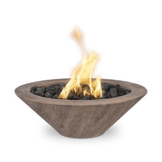 24" Round Cazo Fire Bowl - Wood Grain GFRC Concrete - Ebony - Match Lit - Natural Gas