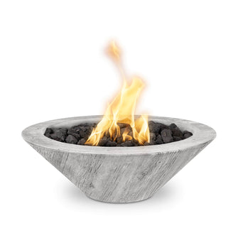 24" Round Cazo Fire Bowl - Wood Grain GFRC Concrete - Ebony - Match Lit - Natural Gas