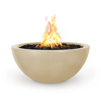 30" Round Luna Fire Bowl - GFRC Concrete - Ash - Match Lit - Natural Gas