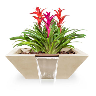 24" Square Maya Planter & Water Bowl - GFRC Concrete - Ash -
