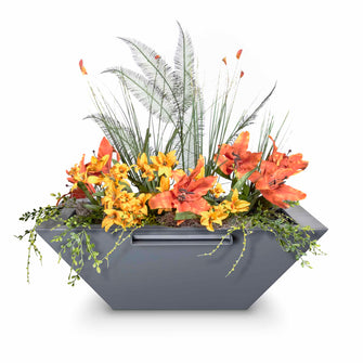 24" Square Maya Planter & Water Bowl - Powder Coated Metal - Black -