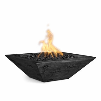 24" Square Maya Fire Bowl - Wood Grain GFRC Concrete - Ebony - Match Lit - Natural Gas