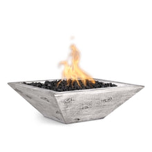 24" Square Maya Fire Bowl - Wood Grain GFRC Concrete - Ebony - Match Lit - Natural Gas