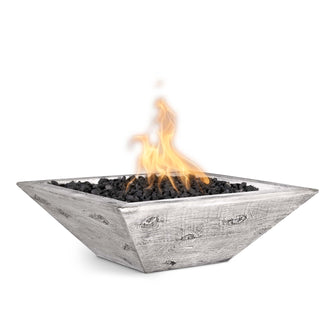 24" Square Maya Fire Bowl - Wood Grain GFRC Concrete - Ebony - Match Lit - Natural Gas