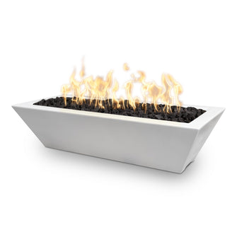 48" Rectangular Linear Maya Fire Bowl - GFRC Concrete - Ash - Match Lit - Natural Gas