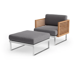Monterey Chat Chair with Ottoman - SS Teak - Cast Slate