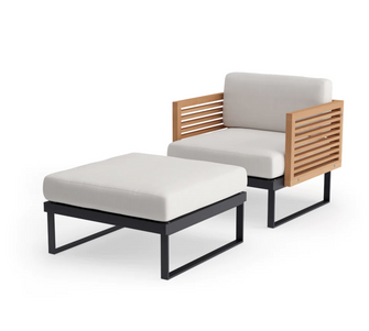 Monterey Chat Chair with Ottoman - SS Teak - Cast Slate
