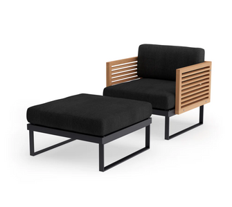 Monterey Chat Chair with Ottoman - SS Teak - Cast Slate