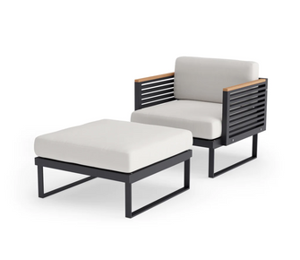 Monterey Chat Chair with Ottoman - SS Teak - Cast Slate