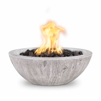 27" Round Sedona Fire Bowl - Wood Grain GFRC Concrete - Ebony - Match Lit - Natural Gas