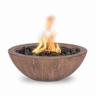 27" Round Sedona Fire Bowl - Wood Grain GFRC Concrete - Ebony - Match Lit - Natural Gas