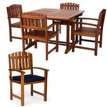 Teak 5-Piece Butterfly Table Set, Table Extends 50"/75", Seats 6-8 People, Includes Dining Chairs.