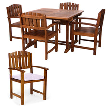 Teak 5-Piece Butterfly Table Set, Table Extends 50"/75", Seats 6-8 People, Includes Dining Chairs.