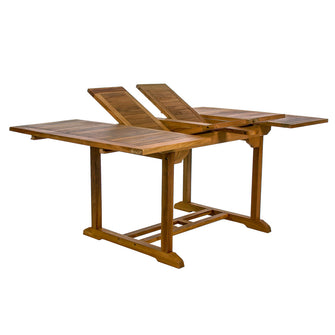 Teak Butterfly Extension Table, Table Extends 50"/75", Seats 6-8 People, Has Umbrella Hole With Brass Cap.