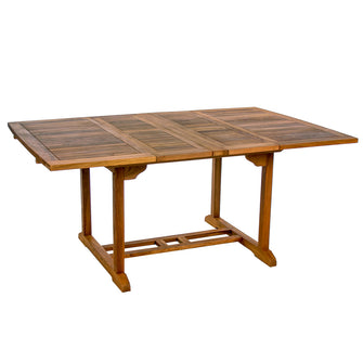 Teak Butterfly Extension Table, Table Extends 50"/75", Seats 6-8 People, Has Umbrella Hole With Brass Cap.