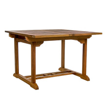 Teak Butterfly Extension Table, Table Extends 50"/75", Seats 6-8 People, Has Umbrella Hole With Brass Cap.