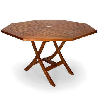 Teak 5-Piece 4-ft Octagon Folding Table & Folding Chair Set, A Smart Use Of Space.