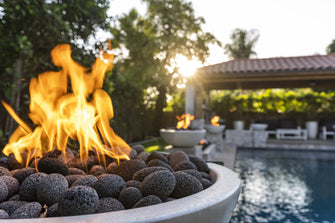 30" Round Luna Fire Pit - GFRC Concrete - Ash - Match Lit - Natural Gas