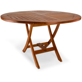 5-Piece Teak Round Folding Table Set  - 48"W, Seats 4 - Includes Umbrella Hole & Folding Chairs.