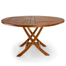 5-Piece Teak Round Folding Table Set  - 48"W, Seats 4 - Includes Umbrella Hole & Folding Chairs.