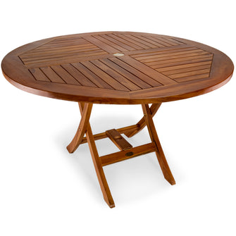 5-Piece Teak Round Folding Table Set  - 48"W, Seats 4 - Includes Umbrella Hole & Folding Chairs.