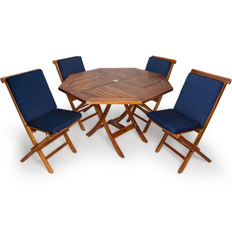 Teak 5-Piece 4-ft Octagon Folding Table & Folding Chair Set, A Smart Use Of Space.