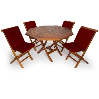 Teak 5-Piece 4-ft Octagon Folding Table & Folding Chair Set, A Smart Use Of Space.