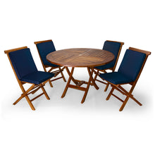 5-Piece Teak Round Folding Table Set  - 48"W, Seats 4 - Includes Umbrella Hole & Folding Chairs.