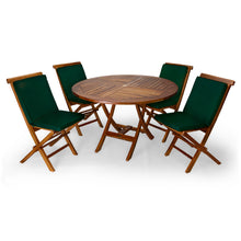 5-Piece Teak Round Folding Table Set  - 48"W, Seats 4 - Includes Umbrella Hole & Folding Chairs.
