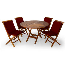5-Piece Teak Round Folding Table Set  - 48"W, Seats 4 - Includes Umbrella Hole & Folding Chairs.