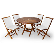 5-Piece Teak Round Folding Table Set  - 48"W, Seats 4 - Includes Umbrella Hole & Folding Chairs.
