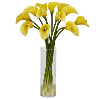 20" Artificial Mini Calla Lily Silk Flower Arrangement w/Vase - Low Maintenance, Life-Like & Vibrant Silk Flowers For Busy People.