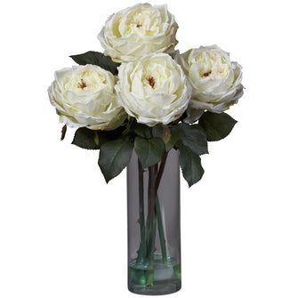18" Artificial Rose Arrangement w/Cylinder Vase - Low Maintenance, Life-Like & Vibrant Silk Flowers For Busy People.