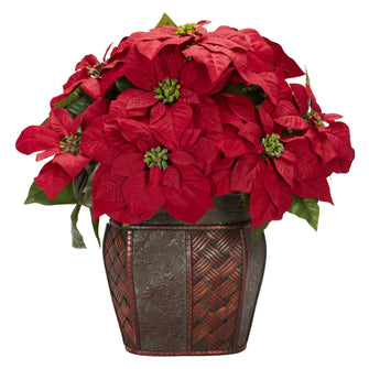 18" Artificial Poinsettia Arrangement w/Decorative Vase - Low Maintenance, Life-Like & Vibrant Silk Flowers For Busy People.