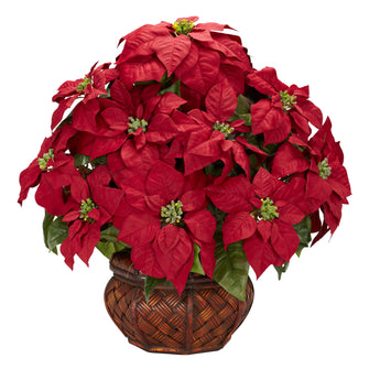 22" Artificial Poinsettia Arrangement w/Decorative Planter - Low Maintenance, Life-Like & Vibrant Silk Flowers For Busy People.