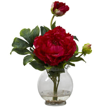 13.5" Artificial Peony Arrangement w/Fluted Vase - Low Maintenance, Life-Like & Vibrant Silk Flowers For Busy People.