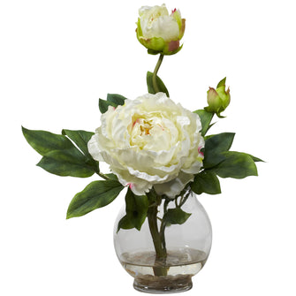 13.5" Artificial Peony Arrangement w/Fluted Vase - Low Maintenance, Life-Like & Vibrant Silk Flowers For Busy People.