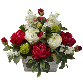 17" Artificial Mixed Floral Arrangement w/White Wash Planter - -- Low Maintenance, Life-Like & Vibrant Silk Flowers For Busy People.