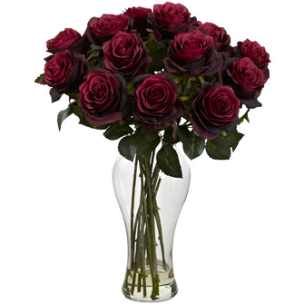 18" Artificial Blooming Rose Arrangement w/Vase - Low Maintenance, Life-Like & Vibrant Silk Flowers For Busy People.