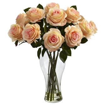 18" Artificial Blooming Rose Arrangement w/Vase - Low Maintenance, Life-Like & Vibrant Silk Flowers For Busy People.
